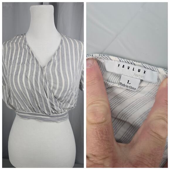 Favluv Cottagecore Women's Striped Tie‎ Back Top Striped - Picture 3 of 16